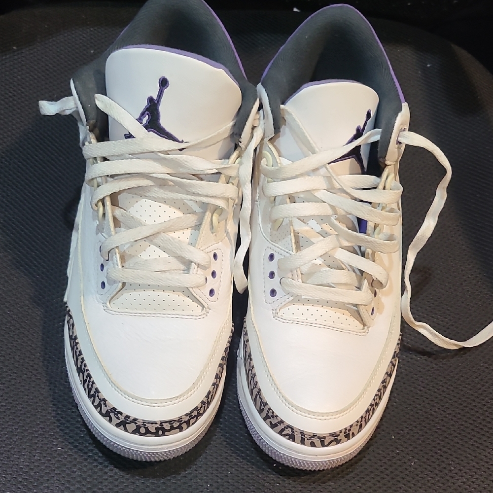 Jordan White and Purple Retro 3 Style Sneakers